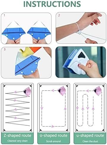Magnetic Glass Cleaner Wiper Brush Double Side Window Cleaner Magnets Household Glass Wiper Cleaning Tools for Washing Window (Blue)