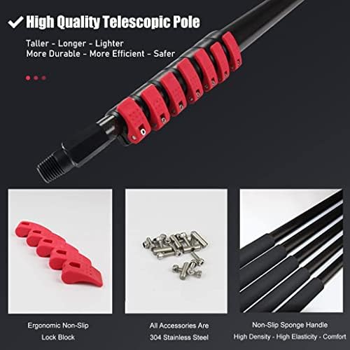 Glass Cleaning Brush Home Water Fed Telescopic Pole Kit Solar Panel Brush Rotating for Photovoltaic Panel，12FT - 36FT Outdoor Window Cleaning Pole, Water Fed Telescopic Brush Water Fed Pole