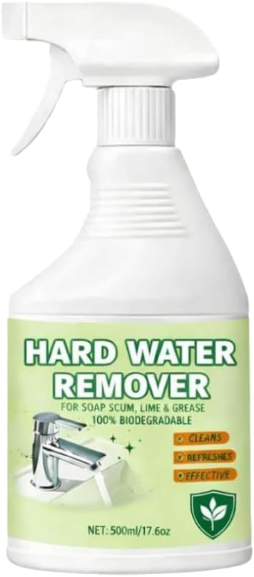 Hard Water Stain Remover, Shower Glass Cleaner Soap Scum Remover, Limescale Buildup Remover All-Purpose Bathroom Cleaner, for Glass, Shower Doors, Tiles, Toilet, Tub, Sink & Water Pipes (1PC)