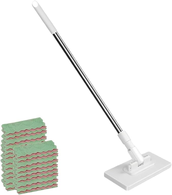 Snap Grip Mini Mop, Zero Touch Mini Mops, Retractable Gap Dust Cleaner Flat Mops with Locking Head & Sweeping Cloths, 100cm Long Handle Mopping Sweeper Stick for Multi Cleaning (1*mop+20*Cloth)