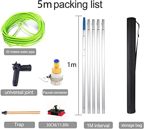 Glass Cleaning Brush Home Water Fed Telescopic Pole Kit Solar Panel Brush Rotating for Photovoltaic Panel，Telescopic Window Cleaning Pole Kit - 5M Extendable Water Fed Brush for Solar Panels