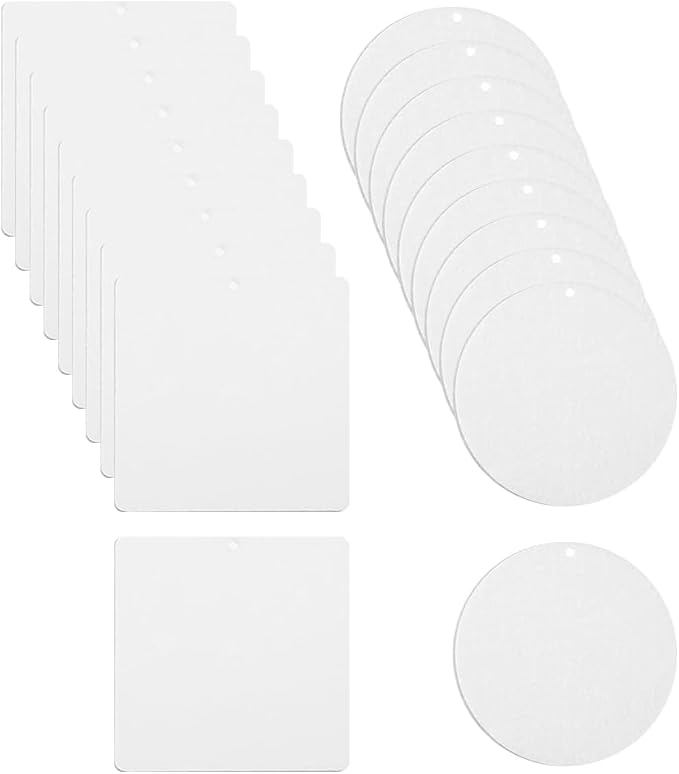40 Pcs Felt Car Air Freshener Blanks Sublimation Air Freshener Blank Sheets Car Air Freshener Scent Pads Sublimation Blank Pendants Hanging Ornament Blanks Square and Round