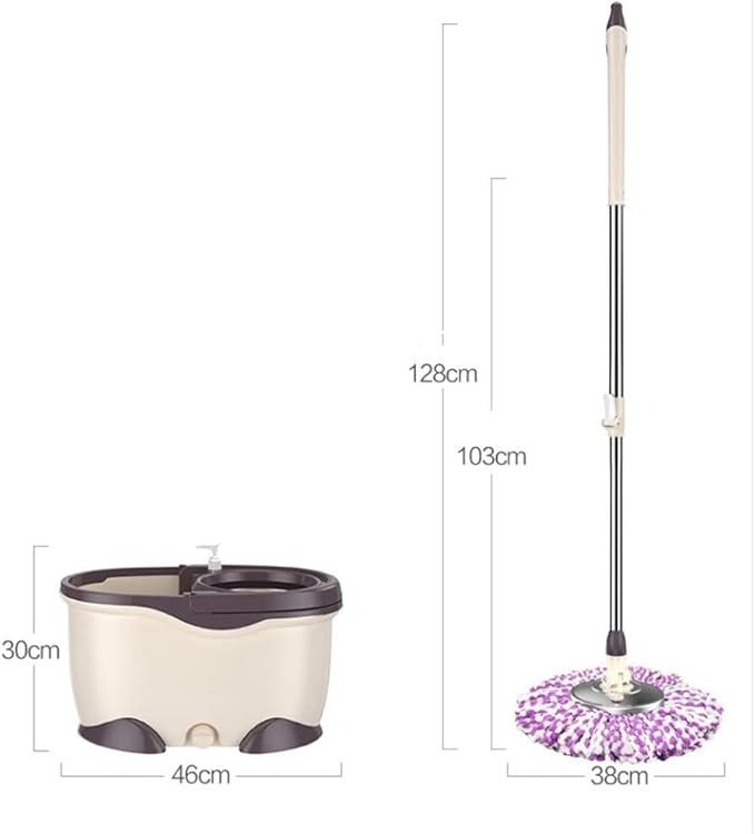 Spin Mop and Bucket, Spin Mop 360° Self Wringing Spinning Mop Washable Microfiber Mop Heads Easy to Use and Store(A)