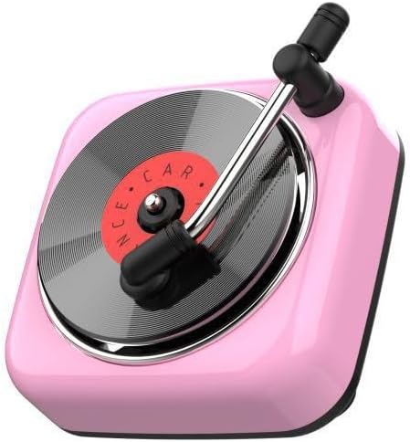 Car Air Freshener in Retro Record Player Design, CD Decorative Diffuser with Rotating Mechanism, Vintage-Inspired Aroma Diffuser for Car Vent (Pink)