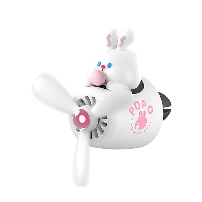 Car fragrance diffuser pilot car air outlet fragrance diffuser cartoon rotating fan leaf car perfume cute cartoon shape car perfume air freshener with 2 fragrances (rabbit 1)