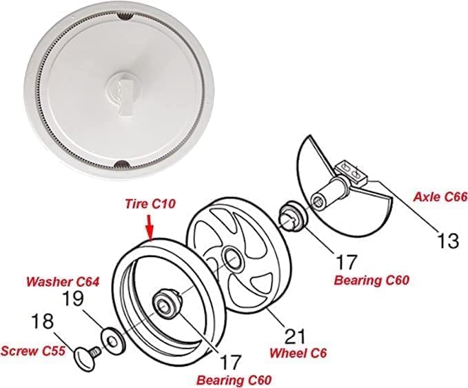 ATIE 280 Pool Cleaner Large Wheel C6 Complete Assembly with Tire C10, Axle C66, Bearing C60, Screw C55, Washer C64 for Polaris 280/180 Pool Cleaner (Not Compatible with 360 380) (3 Pack)