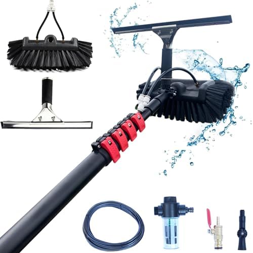 Glass Cleaning Brush Home Water Fed Telescopic Pole Kit Solar Panel Brush Rotating for Photovoltaic Panel，3.6-10.8M Window Cleaning Telescopic Pole,Water Fed Extendable Brush,Suitable for Cl