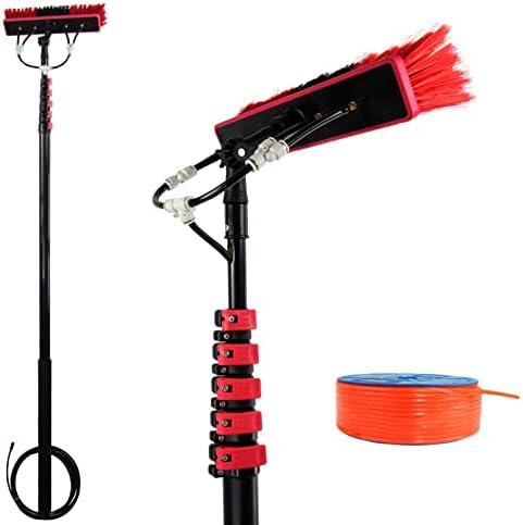 Glass Cleaning Brush Home Water Fed Telescopic Pole Kit Solar Panel Brush Rotating for Photovoltaic Panel，Window Cleaning Pole, 3.6-10.8M Water Fed Telescopic Brush, Water/Hose Fed Pole, Cle