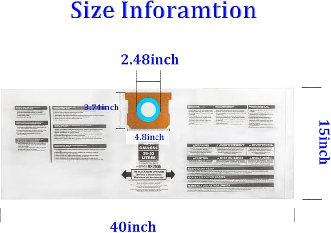 Vacuum Filter Bag, Fits 10-14 Gallon Shop Vac Bags Vacuum Dust Collection Bag, Type F 90662 9066200 9066233, Type I 90672 9067200 9067233, VF2005, Disposable Collection Filter Bags 3 PCS