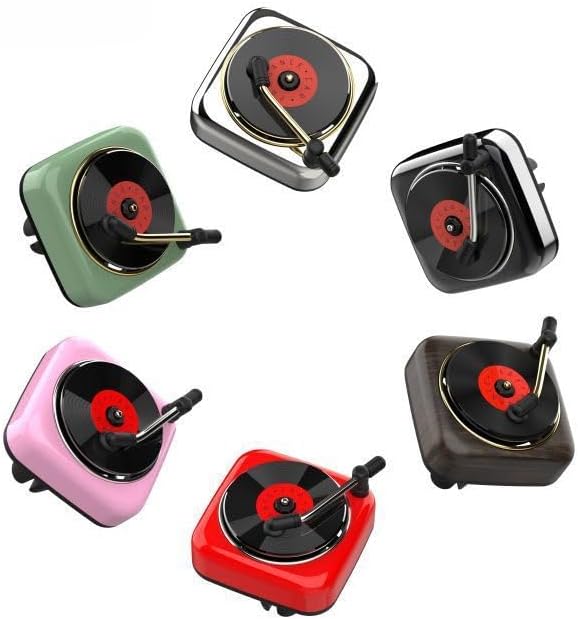 Car Air Freshener in Retro Record Player Design, CD Decorative Diffuser with Rotating Mechanism, Vintage-Inspired Aroma Diffuser for Car Vent (Green)