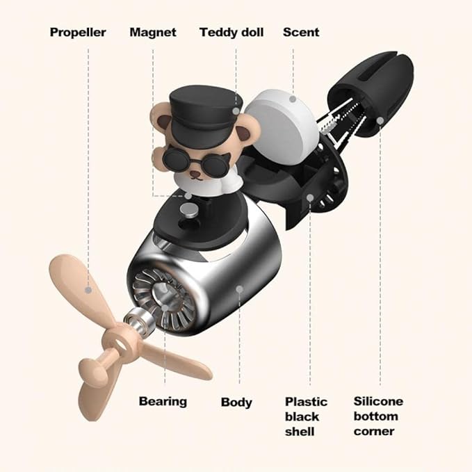 Teddy Bear Car Air Freshener Auto Accesorios Interior Perfume Diffuser Pilot Rotating Propeller Outlet Fragrance Magnetic Design