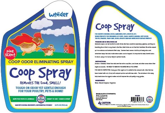 Wonder Coop Spray, Natural Pine Scent Odor Eliminator, 24 FL OZ, Safe for Poultry, Pets and Home