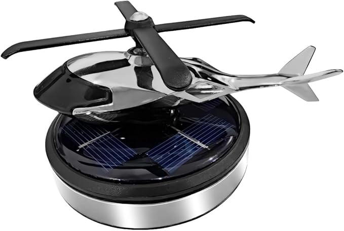 Helicopter Car Air Fresheners with Solar Rotating, Creative Car Perfume Decoration, Car Airplane Fragrance Diffuser for Car, Home, Office (Silver)