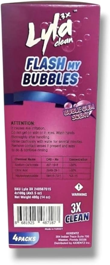 LYLA 3X Foaming Toilet Bowl Cleaner, 4 Pack Deodorizer & Septic Safe – Deep Cleaning, Odor Eliminator, Stain Remover for Long-Lasting Freshness, Bubble Gum Scent