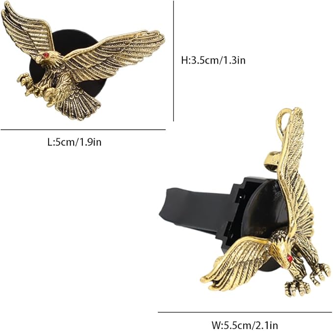 Vintage Eagle Car Air Freshener Vent Clips,2pcs Alloy Golden Hawk Vent Clips Car Accessories,Refillable Car Diffuser with Felt Mads