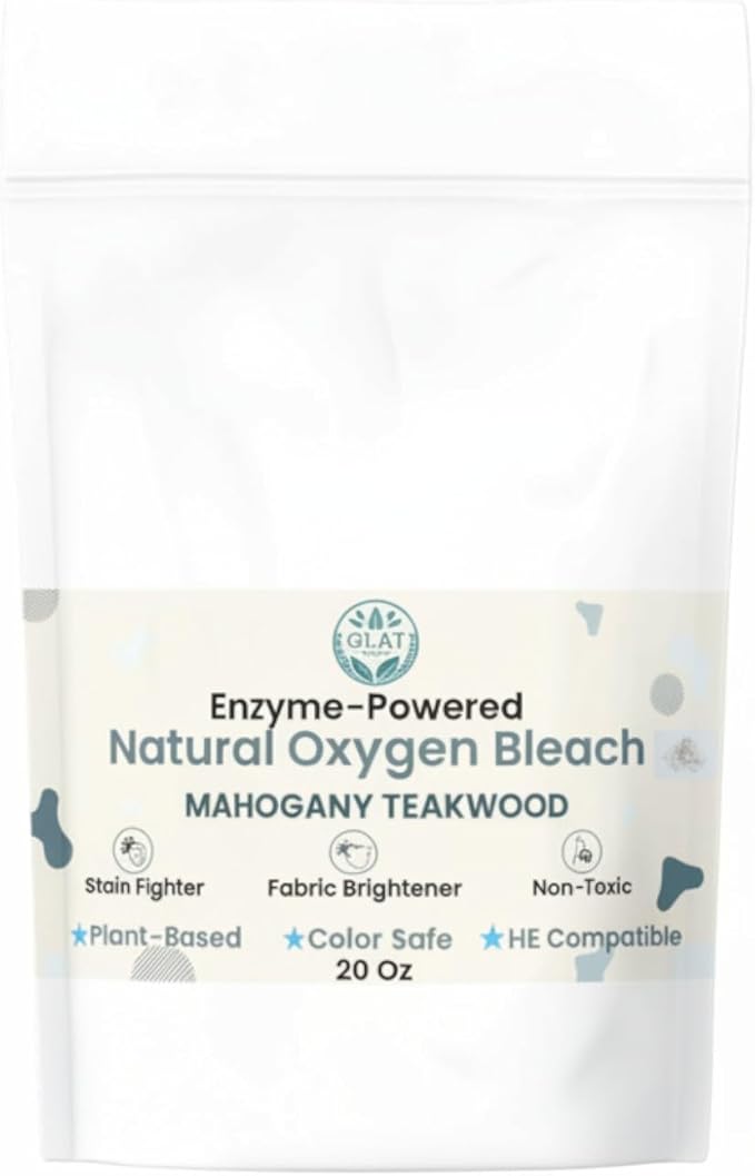 Enzyme-Powered Natural Oxygen Bleach (Powder) - Mahogany Teakwood | Chlorine-Free Stain Remover & Laundry Whitener | Safe for Colors, Septic, Baby Clothes | Eco-Friendly Cleaner | 20 Oz
