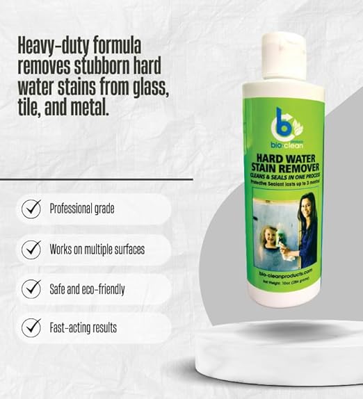 Bio-Clean 10 oz Hard Water Stain Remover 2x Bundle with Microfiber Cleaning Cloth – Removes Water Spots, Soap Scum, Mineral Deposits & More from Glass, Metal, and Surfaces – Gift Set (3 Items)