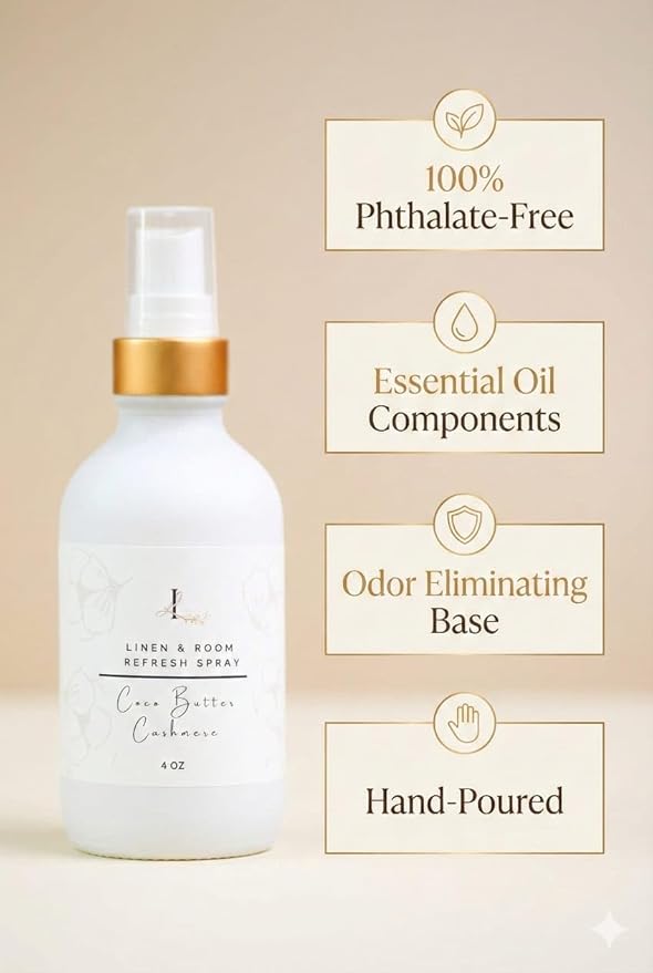 Room & Linen Spray – Long-Lasting Odor Eliminator – Luxury Home Fragrance Mist – 4 oz – Phthalate-Free & Highly Scented (COCO BUTTER CASHMERE)