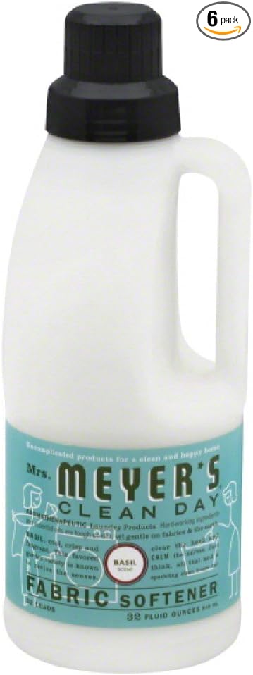 MRS. MEYER'S CLEAN DAY Liquid Fabric Softener, Infused with Essential Oils, Paraben Free, Basil, 32 oz - Pack of 6 (192 Loads)