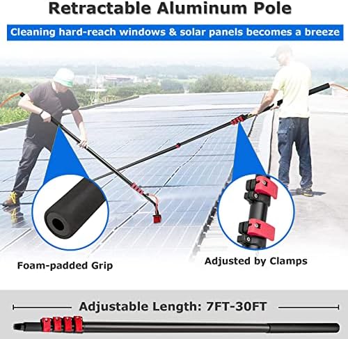 Telescopic Glass Cleaning Brush,Water Fed Telescopic Brush, Window Cleaning Kit with Extension Pole, Outdoor Window Cleaner, Solar Panel Cleaning System for Photovoltaic,30cmbrush,20FT/6M