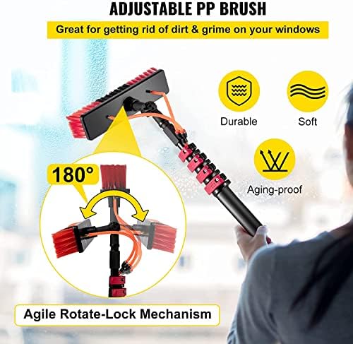 Glass Cleaning Brush Home Water Fed Telescopic Pole Kit Solar Panel Brush Rotating for Photovoltaic Panel，12FT - 36FT Outdoor Window Cleaning Pole, Water Fed Telescopic Brush Water Fed Pole