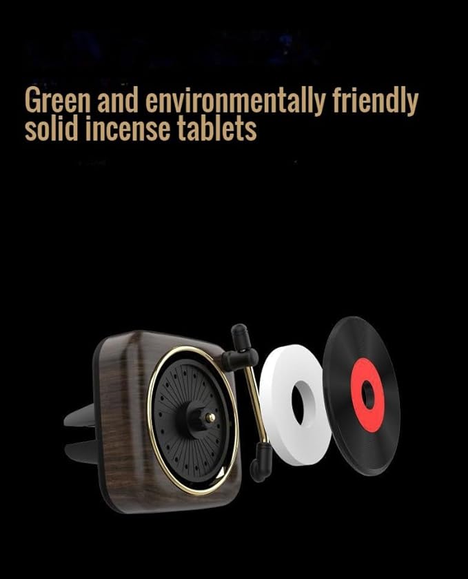 Car Air Freshener in Retro Record Player Design, CD Decorative Diffuser with Rotating Mechanism, Vintage-Inspired Aroma Diffuser for Car Vent (Pink)