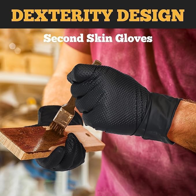 TitanFlex Heavy Duty Black Industrial Nitrile Gloves with Raised Diamond Texture, Latex Free (6mil/8mil)
