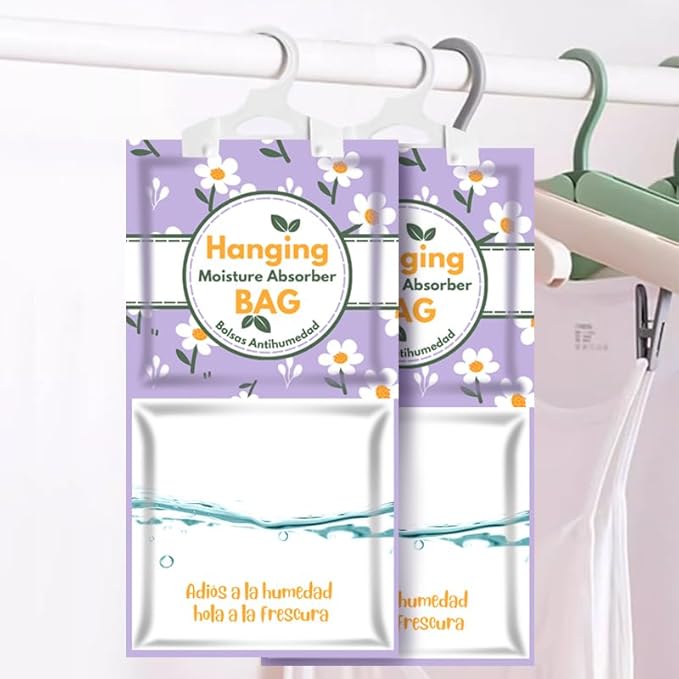 Hanging High-Purity Moisture Absorber, 20 pack with Activated Carbon, eliminates musty odors during humid summers, ideal for drawers and wardrobes,15% greater moisture absorption. (162 oz)