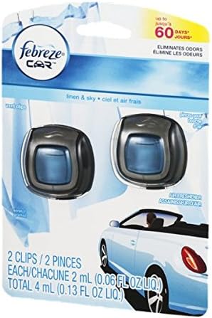 Febreze Car Air Freshener Vent Clip Linen & Sky Scent, .06 oz. Car Vent Clip, 2 Count