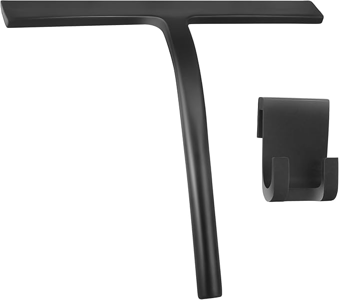 Shower Squeegee for Glass Doors, Mirror Window Tile Scrubber Cleaner with Hook Silicone (Black)