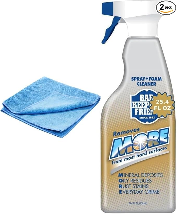 Bar-Keeper’s-Friend More Spray and Foam Cleaner, 25.4oz Hard Water Stain Remover + Microfiber Towel - Cleans Dirt from Hard Surfaces+ sticker