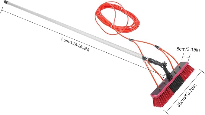 Water Fed Pole Kit, 26ft Length Water Fed Brush, 8m Water Fed Cleaning System, Aluminum Outdoor Window Cleaner w/ 20m Hose, Cleaning and Washing Tool for Window Glass, Solar Panel