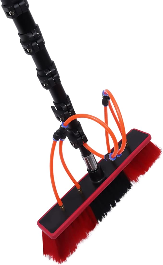 Telescopic Water Fed Pole Brush, 65ft Length Stretchable Solar Panel Cleaning Brush Kit Car Glass Washing Equipment Tool Outdoor Window Cleaner w/Hose Extension Pole Water Spray Washer(65ft)