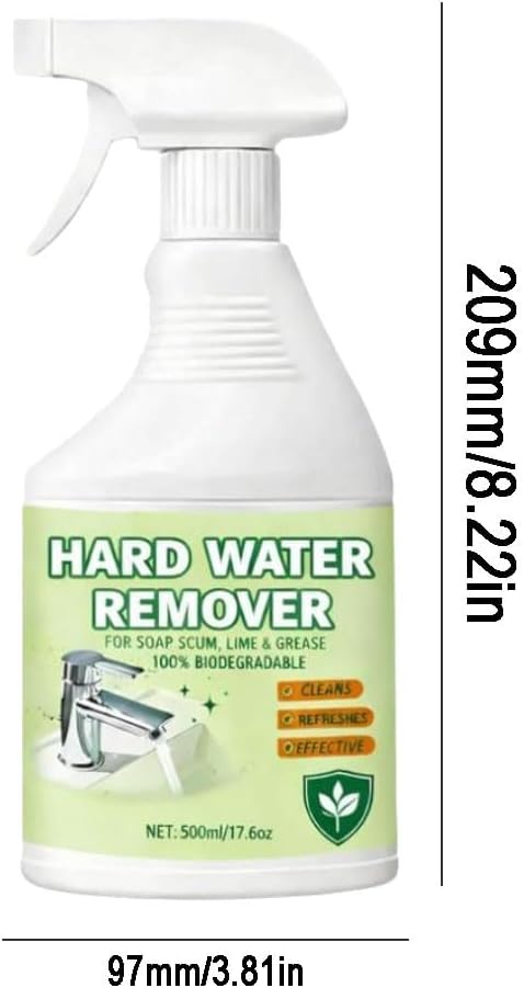 Hard Water Stain Remover, Shower Glass Cleaner Soap Scum Remover, Limescale Buildup Remover All-Purpose Bathroom Cleaner, for Glass, Shower Doors, Tiles, Toilet, Tub, Sink & Water Pipes (1PC)
