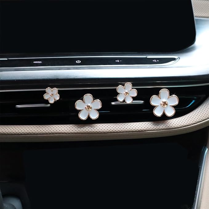 4pcs Flowers Car Air Freshener Vent Clips Cute White Daisy Flower Car Accessories for Women with Lavender Scent