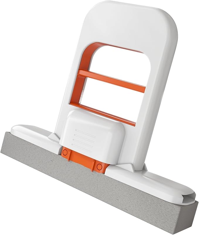 Mini Handheld Wringer Mop, White Orange, Dry Wet Spray Design, Indoor Cleaning, Desktop Size, No-Wash Gel Cotton Head