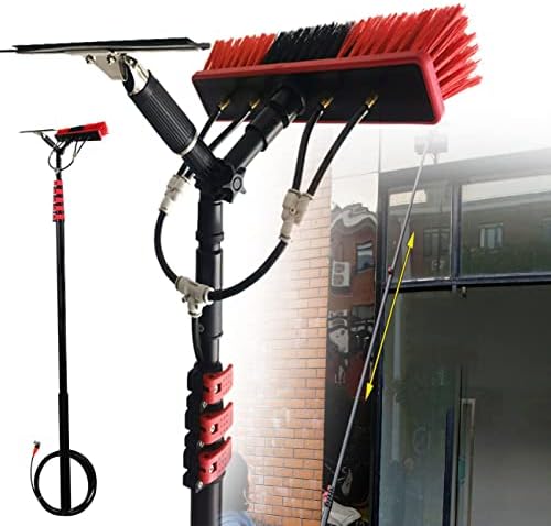 Glass Cleaning Brush Home Water Fed Telescopic Pole Kit Solar Panel Brush Rotating for Photovoltaic Panel，Extendable Telescopic Window Cleaning Pole Kit 4M-12M (18FT-36FT) with Water Fed Bru