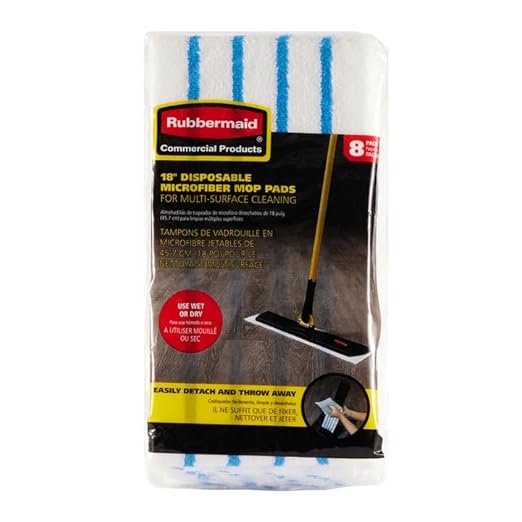 Rubbermaid Commercial Products HYGEN Disposable Microfiber Pad for Quick Connect Mop System, 8 Count, for 18" Frame, with Scrubbing/Scouring Stripes, Multisurface, for Dry and Wet Cleaning, 2182496