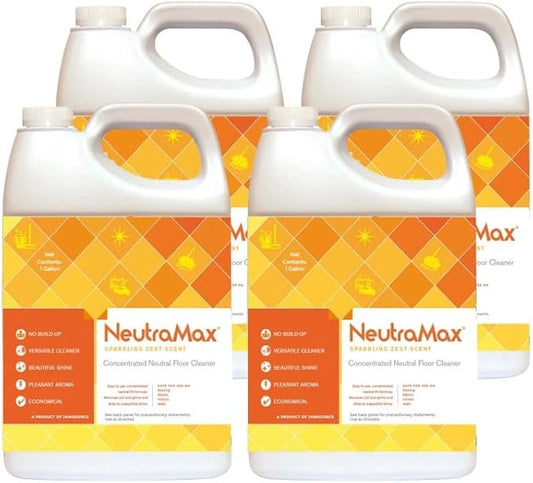 NeutraMax Sparkling Zest Scent Neutral Floor Cleaner, Case of 4 Gallons – Concentrated, Streak-Free Shine, Residue-Free Multi-Surface Formula