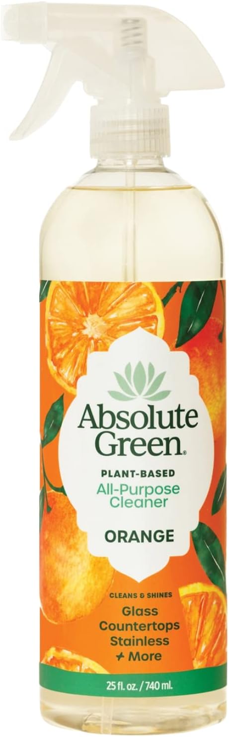 Absolute Green All Purpose Cleaner Spray, Non-Toxic, Kitchen, Bath, Countertop, Stainless, Safe around Kids + Pets, Natural Orange Scent, 25 oz (6 Pack)