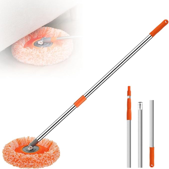 360° Rotatable Adjustable Cleaning Mop, 2026 Upgrade Wall Cleaner Mops with Long Handle, Extendable Wall Washer for Floor, Windows, Ceilings and Baseboards Cleaning Tool (Orange, 2 Mop Heads)
