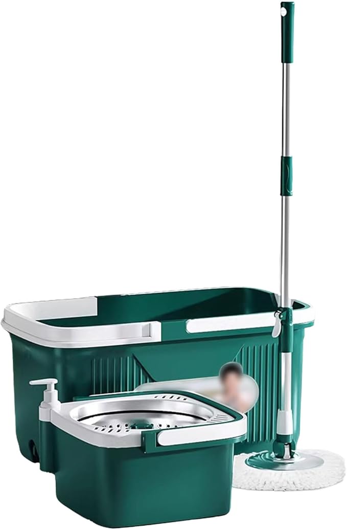 Spin Mop & Bucket Set for Home - 360° Spinning Mop and Detachable Inner Wringer Basket - 5 Microfiber Replacement Head Refills for All Surface Floor Cleaning,Green