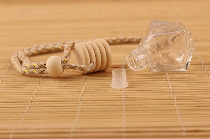 5Pcs 8ml Hanging Car Air Freshener Perfume Bottle, Refillable Aromatherapy Fragrance Clear Empty Essential Oil Diffuser Perfume Pendant Auto Ornaments Decor Accessories with Wooden Caps