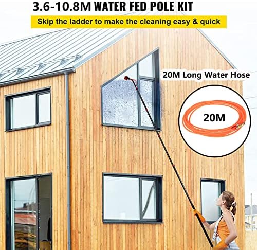 Glass Cleaning Brush Home Water Fed Telescopic Pole Kit Solar Panel Brush Rotating for Photovoltaic Panel，Window Cleaning Pole, 3.6-10.8M Water Fed Telescopic Brush, Water/Hose Fed Pole, Cle
