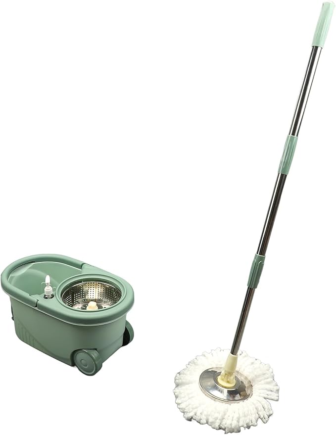 Spin Mop and Bucket, Mop Bucket with Wringer Mop for Home Double Drive Washable Bucket System Mop Bucket Separate Dirty Water for Hardwood, Tiles, Linoleum, Floor