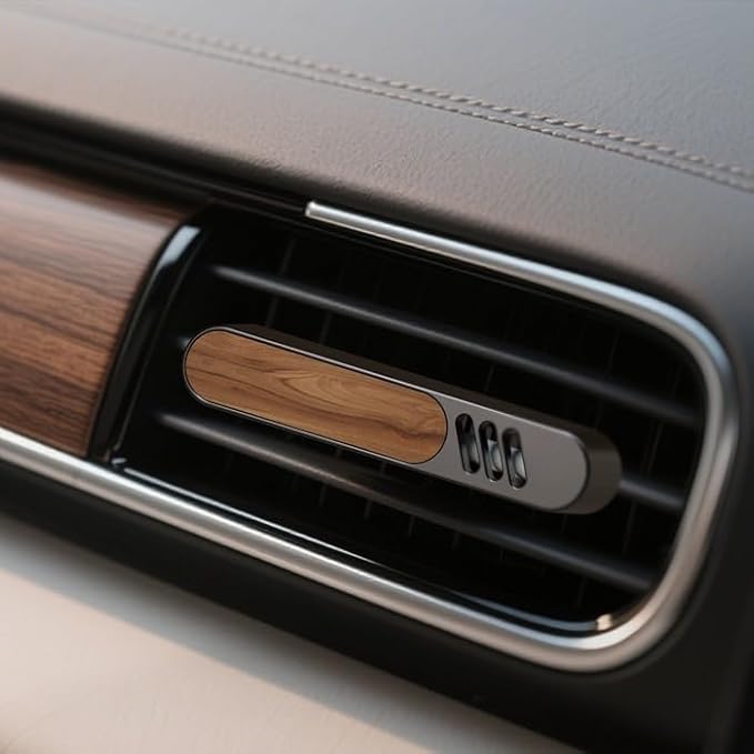 Luxury Car Air Freshener Vent Clip – Premium Wood & Metal Diffuser in Multiple Colors & Scent Kits – Reusable, Unisex for Men & Women (Premium Dark Grey, Fresh Morning)