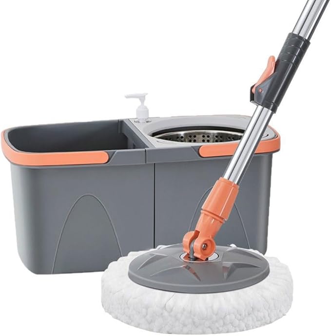Spin Mop and Detachable Wringer Bucket Set, Separates Clean & Dirty Water, 180° Spinning Microfiber Mop Heads, Household Floor Cleaning System for Hardwood, Wood, Laminate, Tile