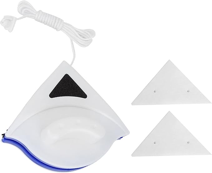 Magnetic Brush Cleaner, Double Side Window Glass Tool. Easy to, Strong Absorption. RUB Corners with The trilateral Design, Easy scrubbing with The Magnetic Design. Double