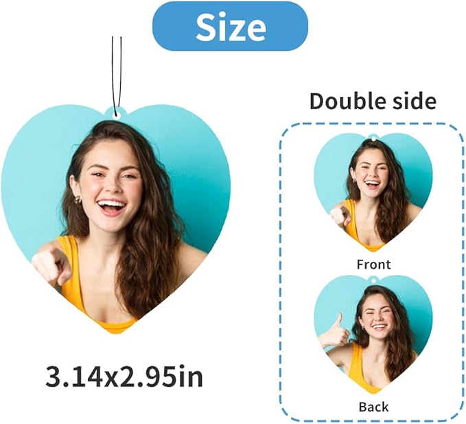 Personalized Photo Car Air Freshener – Custom Double-Sided Print – Fresh Linen Scent – Eco-Friendly, Long-Lasting Fragrance – For Family, Friends, Lovers (Love-HL)