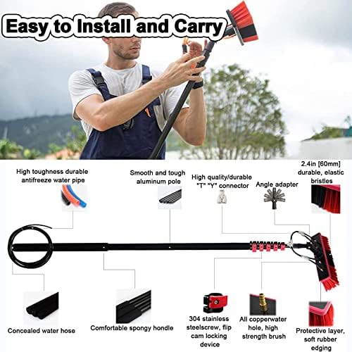 Telescopic Glass Cleaning Brush,Solar Panel Cleaning Tool Equipment, Window Cleaning Pole Photovoltaic Water Fed Telescopic Brush Extendable Cleaner Conservatory Roof,30cmbrush,18FT/5.